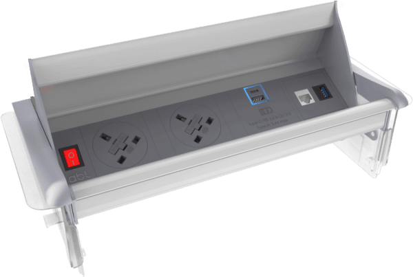 ABL Aero Flip Power Module, Silver Profile - 1x Switch, 6x Sockets 3.15A, 1x IMP