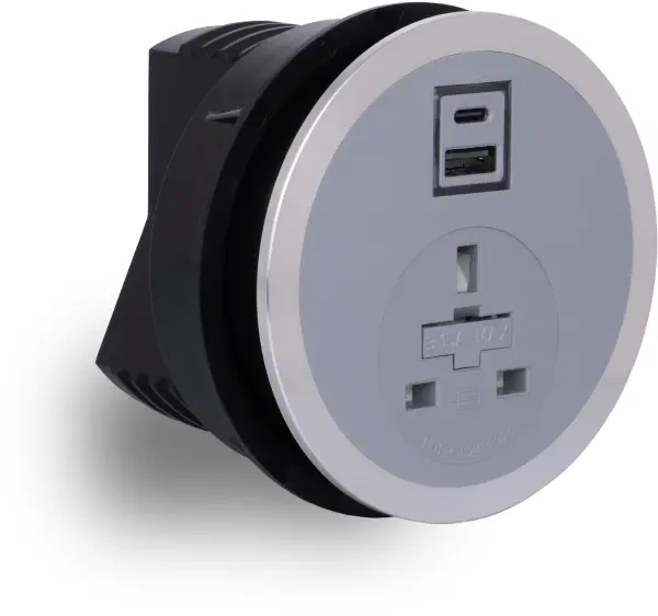 ABL Port El In Desk Module - 1 Mains Power, 1 Smart Charge - Grey