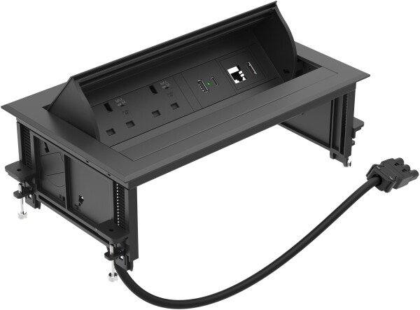 Metalicon In-desk Power Module with Lid & Surround, 0.5m Drop Cable with Gst 3-pole Male Connector, Black - Black