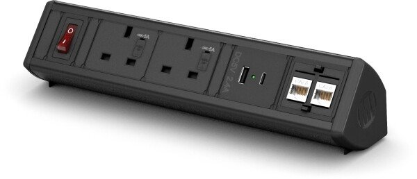 Metalicon Boost Desktop Module - 2 Mains Power, 2 Ethernet, 1 USB-A, 1 USB-C - Black