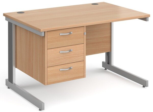 Gentoo Straight Desk with 3 Drawer Pedestal and Cable Managed Leg (w) 1200mm x (d) 800mm - Beech
