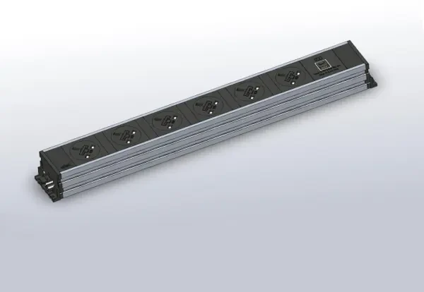 ABL Link Power Module - 6 Mains Power, 1 Smart Charge, Entry Via 3 Pole Connector - Silver body - Black