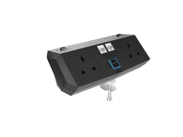 ABL Trm Power Module - 2x Sockets With Thermal Resets, 1x USB - Black
